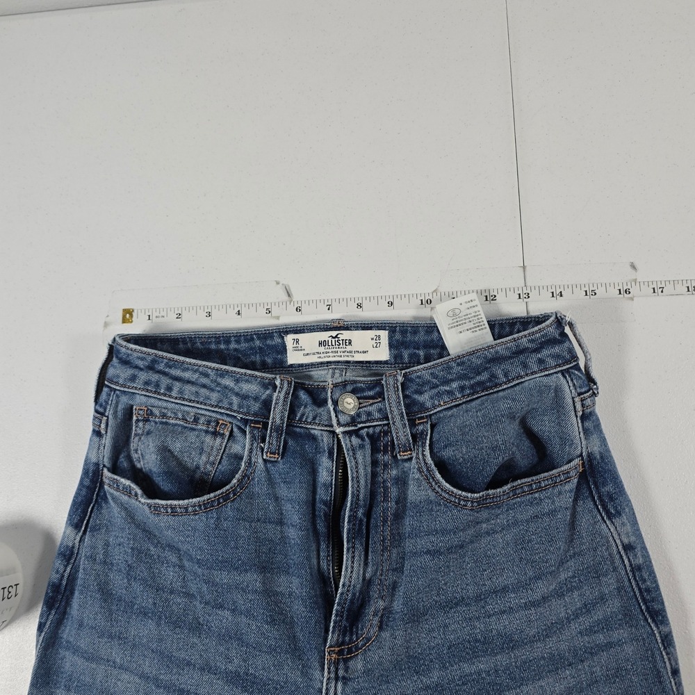 Hollister Curvy Ultra High-Rise Vintage Straight Jeans Blue Raw Hem 7R W28 L27 - Picture 3 of 8